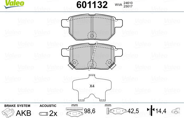 Valeo 601132 - Тормозные колодки, дисковые, комплект unicars.by