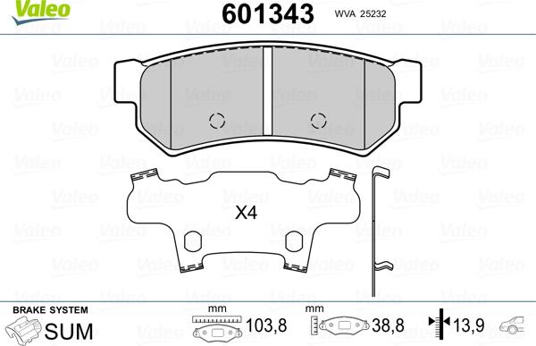 Valeo 601343 - Тормозные колодки, дисковые, комплект unicars.by