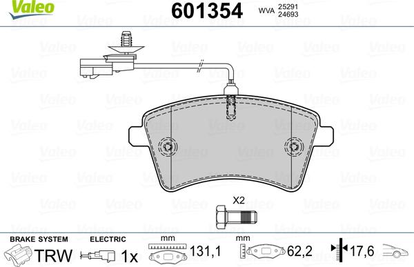 Valeo 601354 - Тормозные колодки, дисковые, комплект unicars.by