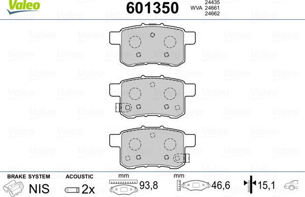 Valeo 601350 - Тормозные колодки, дисковые, комплект unicars.by