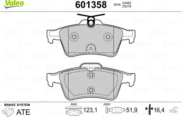 Valeo 601358 - Тормозные колодки, дисковые, комплект unicars.by