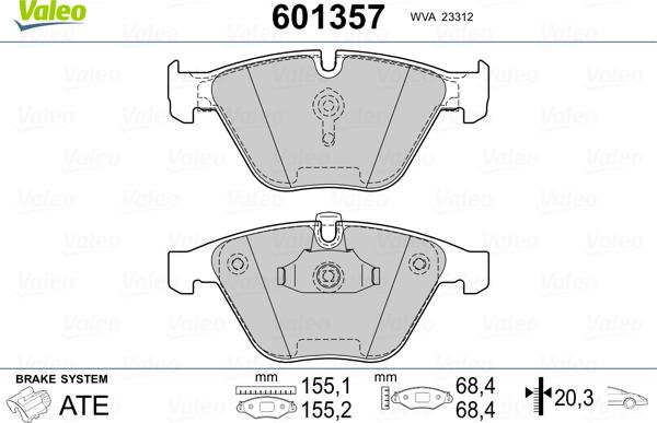 Valeo 601357 - Тормозные колодки, дисковые, комплект unicars.by