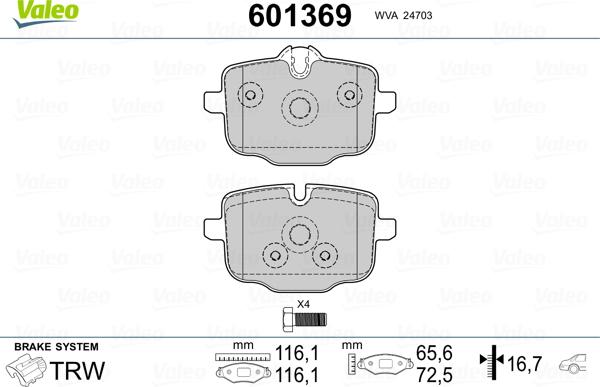 Valeo 601369 - Тормозные колодки, дисковые, комплект unicars.by