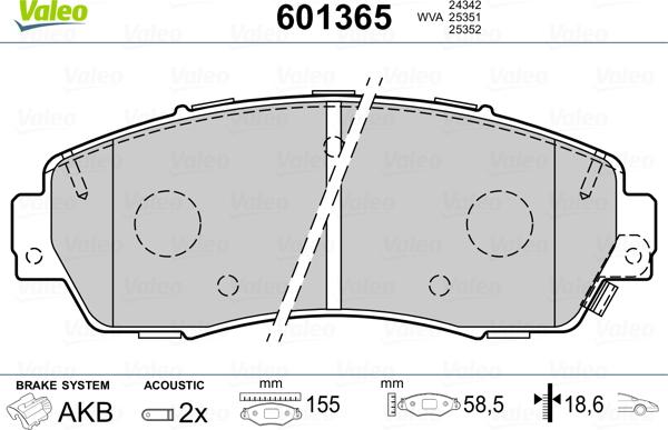 Valeo 601365 - Тормозные колодки, дисковые, комплект unicars.by