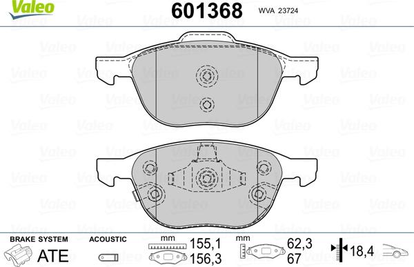 Valeo 601368 - Тормозные колодки, дисковые, комплект unicars.by