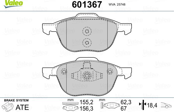 Valeo 601367 - Тормозные колодки, дисковые, комплект unicars.by