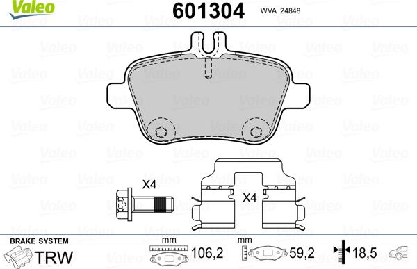 Valeo 601304 - Тормозные колодки, дисковые, комплект unicars.by