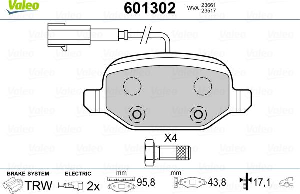 Valeo 601302 - Тормозные колодки, дисковые, комплект unicars.by