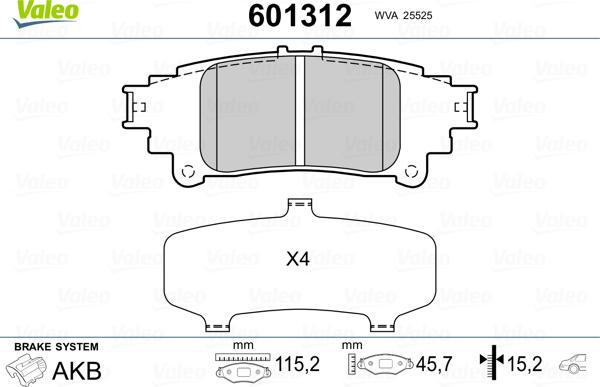 Valeo 601312 - Тормозные колодки, дисковые, комплект unicars.by