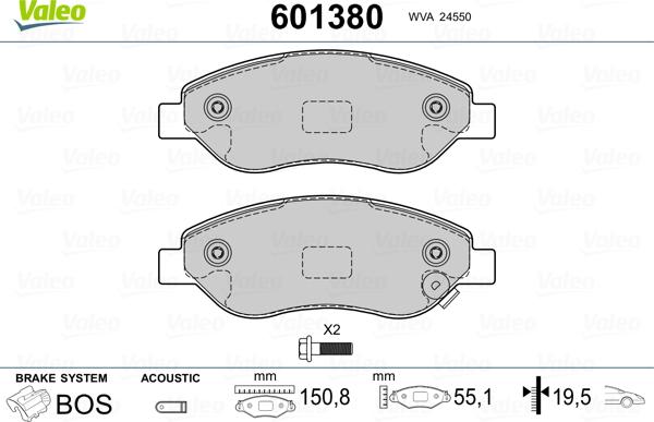 Valeo 601380 - Тормозные колодки, дисковые, комплект unicars.by