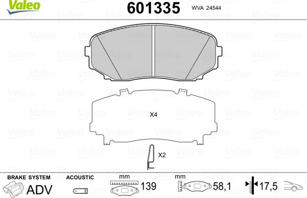 Valeo 601335 - Тормозные колодки, дисковые, комплект unicars.by