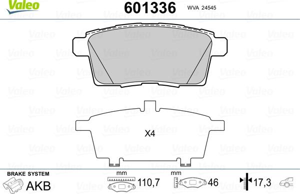 Valeo 601336 - Тормозные колодки, дисковые, комплект unicars.by