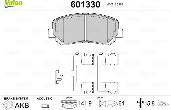 Valeo 601330 - Тормозные колодки, дисковые, комплект unicars.by