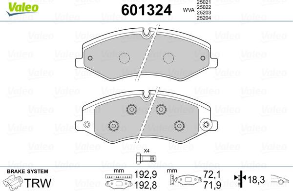 Valeo 601324 - Тормозные колодки, дисковые, комплект unicars.by