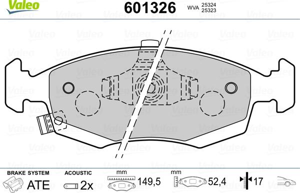 Valeo 601326 - Тормозные колодки, дисковые, комплект unicars.by