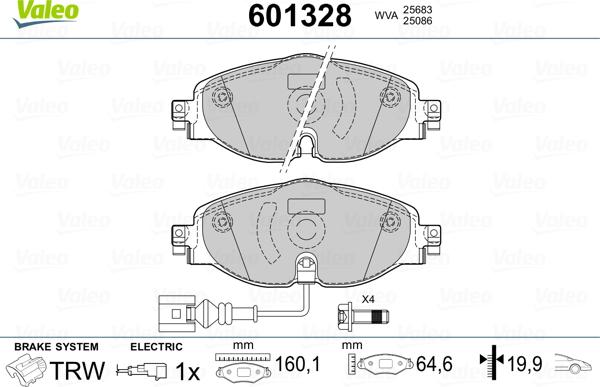 Valeo 601328 - Тормозные колодки, дисковые, комплект unicars.by