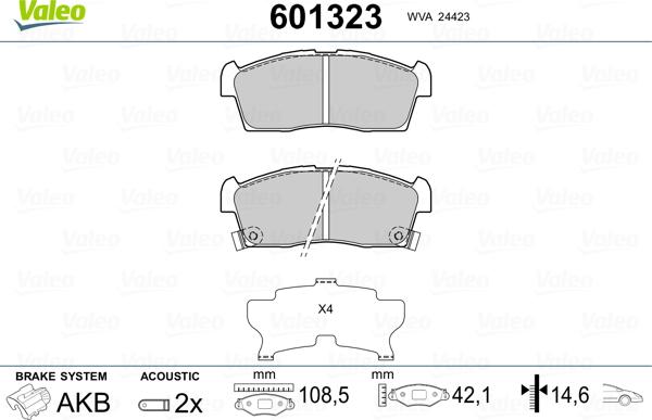 Valeo 601323 - Тормозные колодки, дисковые, комплект unicars.by