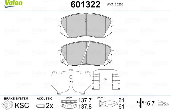 Valeo 601322 - Тормозные колодки, дисковые, комплект unicars.by