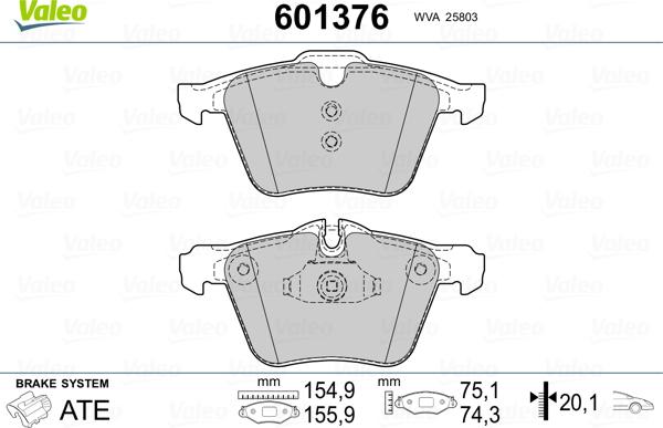 Valeo 601376 - Тормозные колодки, дисковые, комплект unicars.by