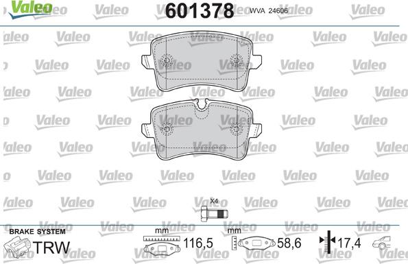 Valeo 601378 - Тормозные колодки, дисковые, комплект unicars.by