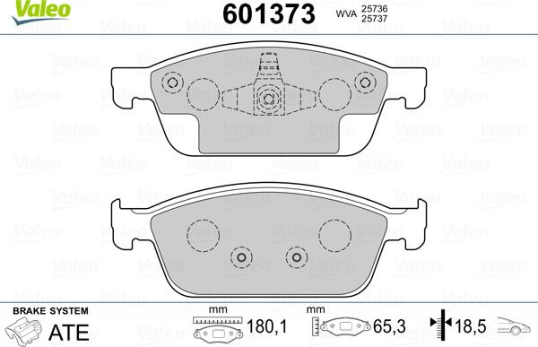 Valeo 601373 - Тормозные колодки, дисковые, комплект unicars.by