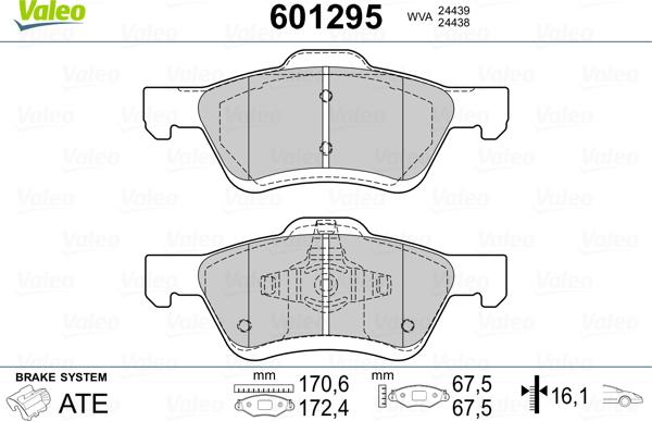 Valeo 601295 - Тормозные колодки, дисковые, комплект unicars.by