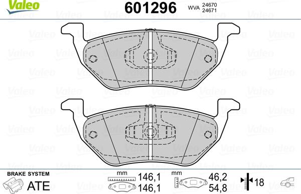 Valeo 601296 - Тормозные колодки, дисковые, комплект unicars.by