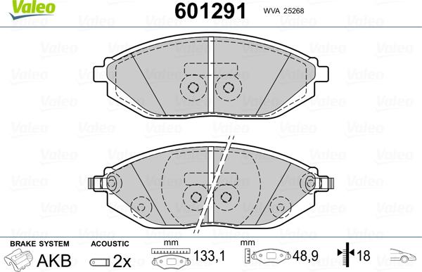 Valeo 601291 - Тормозные колодки, дисковые, комплект unicars.by