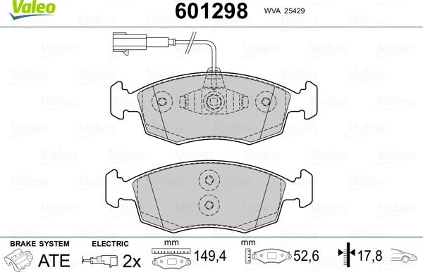 Valeo 601298 - Тормозные колодки, дисковые, комплект unicars.by