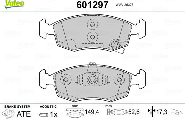 Valeo 601297 - Тормозные колодки, дисковые, комплект unicars.by