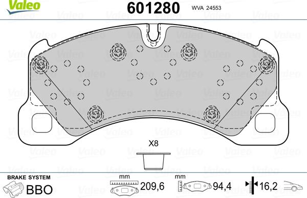 Valeo 601280 - Тормозные колодки, дисковые, комплект unicars.by