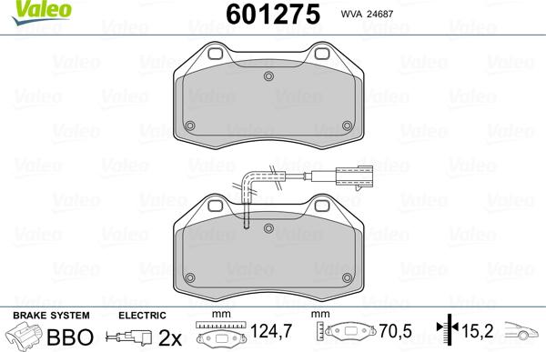 Valeo 601275 - Тормозные колодки, дисковые, комплект unicars.by