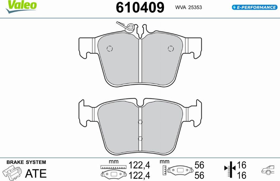 Valeo 610409 - Тормозные колодки, дисковые, комплект unicars.by