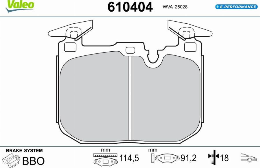 Valeo 610404 - Тормозные колодки, дисковые, комплект unicars.by