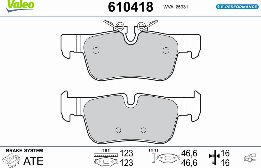 Valeo 610418 - Тормозные колодки, дисковые, комплект unicars.by