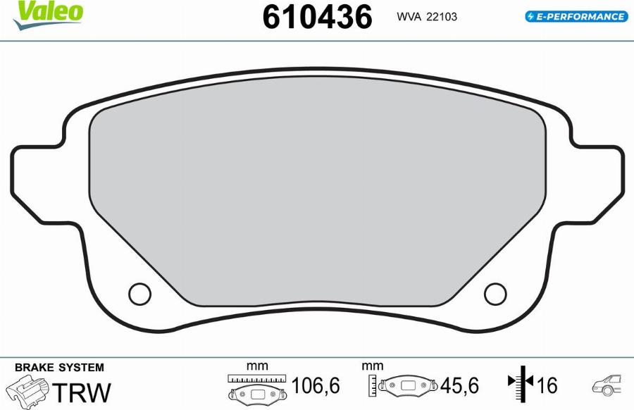 Valeo 610436 - Тормозные колодки, дисковые, комплект unicars.by