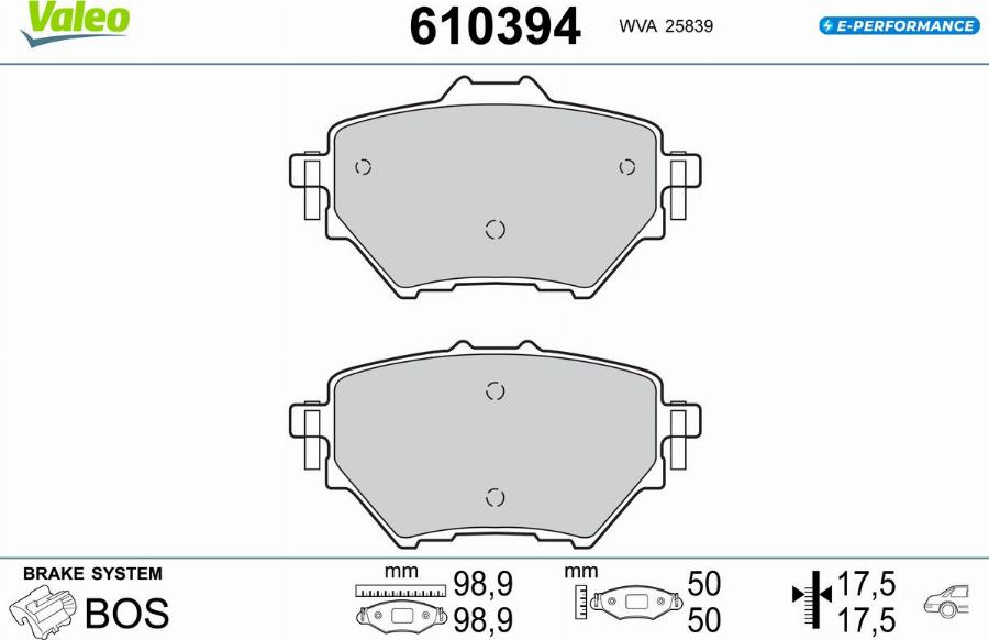 Valeo 610394 - Тормозные колодки, дисковые, комплект unicars.by