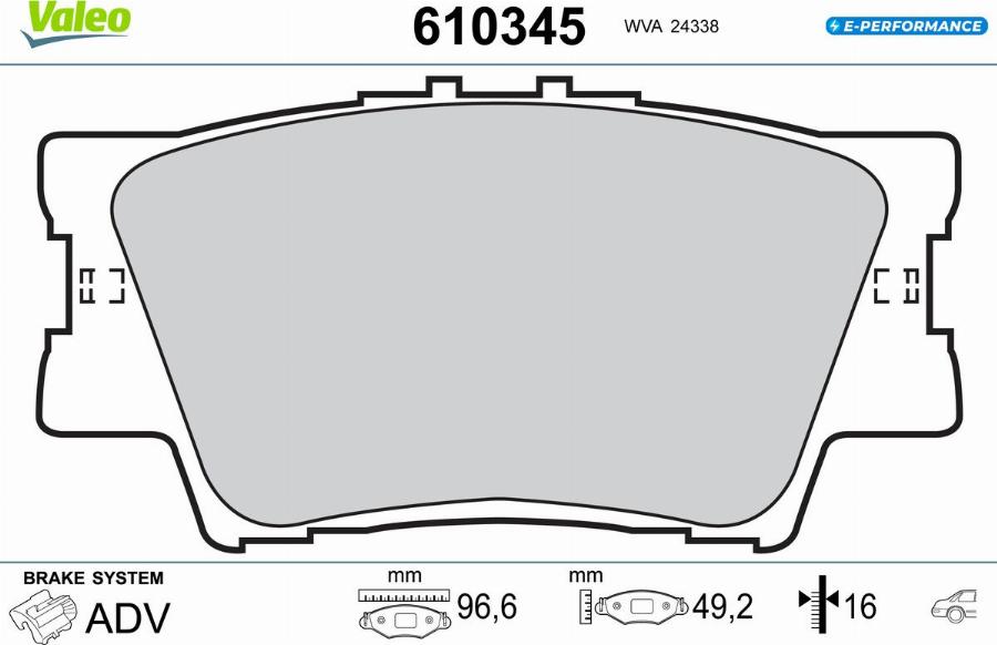 Valeo 610345 - Тормозные колодки, дисковые, комплект unicars.by