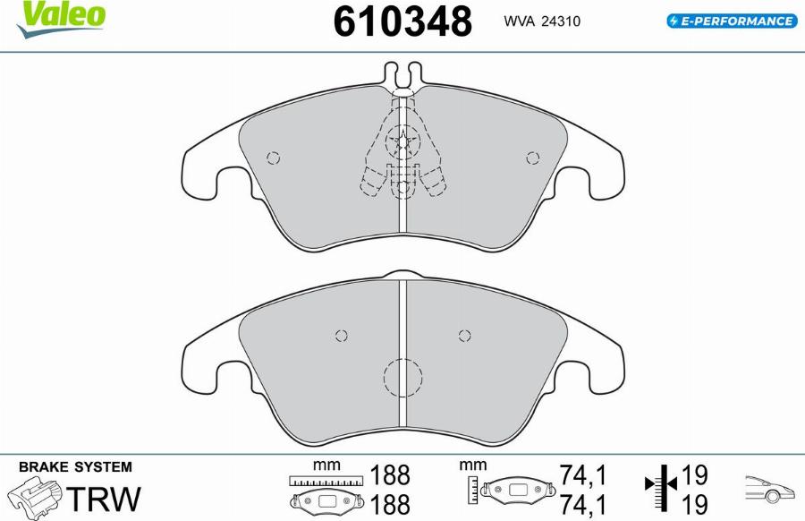 Valeo 610348 - Тормозные колодки, дисковые, комплект unicars.by