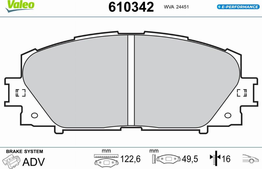 Valeo 610342 - Тормозные колодки, дисковые, комплект unicars.by