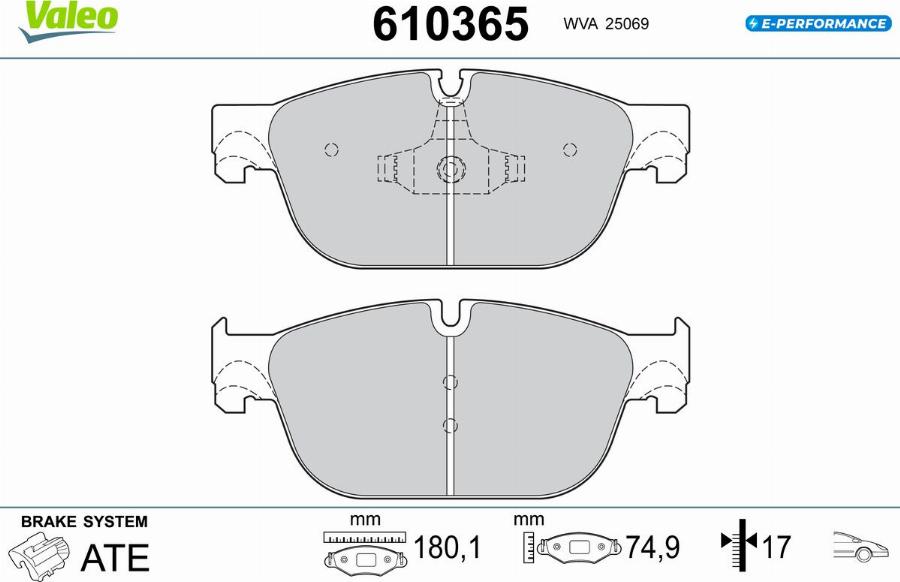 Valeo 610365 - Тормозные колодки, дисковые, комплект unicars.by