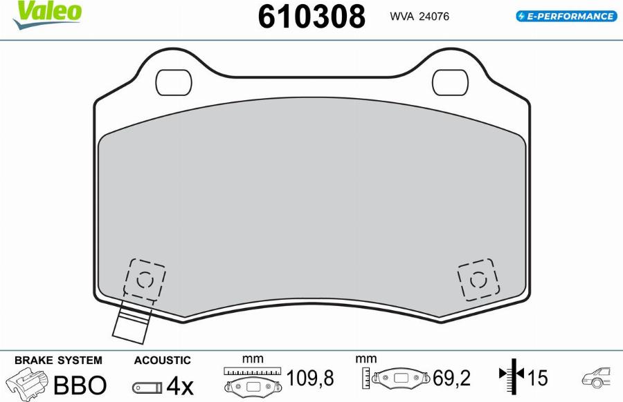 Valeo 610308 - Тормозные колодки, дисковые, комплект unicars.by