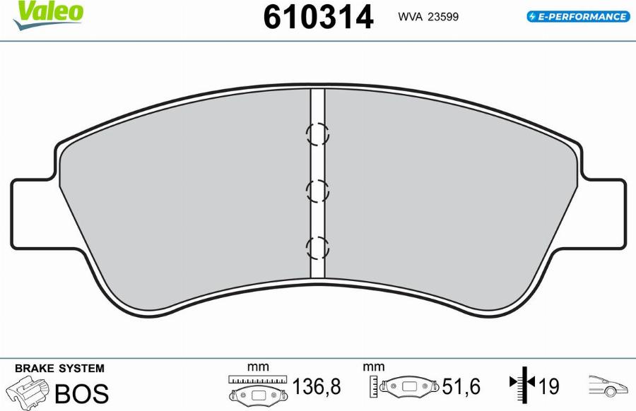 Valeo 610314 - Тормозные колодки, дисковые, комплект unicars.by