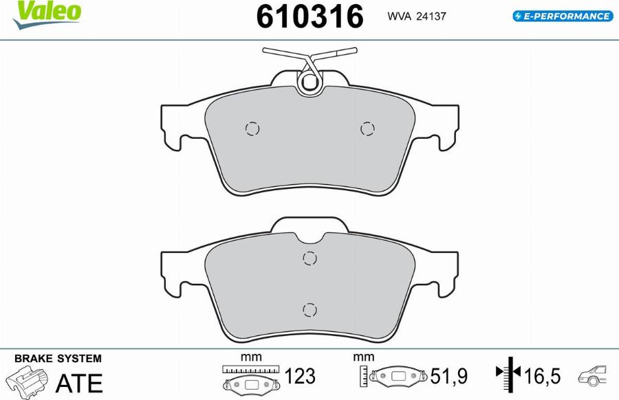 Valeo 610316 - Тормозные колодки, дисковые, комплект unicars.by