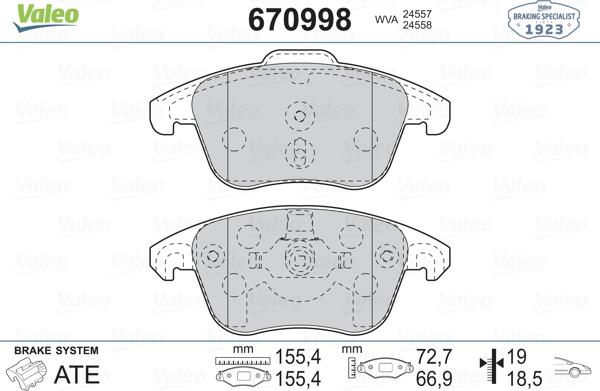 Valeo 670998 - Тормозные колодки, дисковые, комплект unicars.by