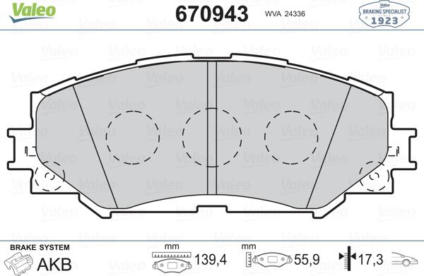 Valeo 670943 - Тормозные колодки, дисковые, комплект unicars.by