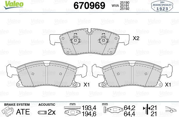 Valeo 670969 - Тормозные колодки, дисковые, комплект unicars.by