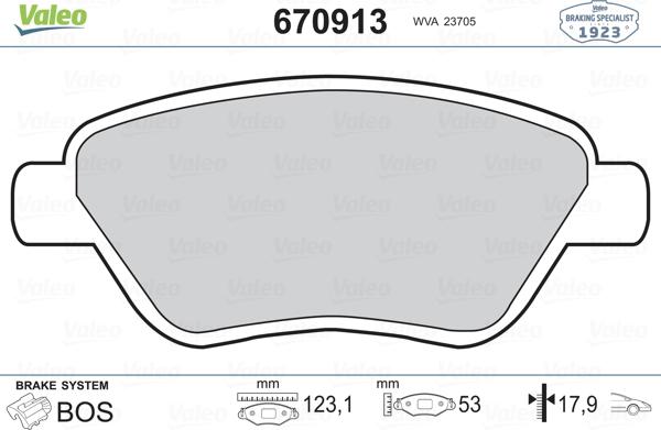 Valeo 670913 - Тормозные колодки, дисковые, комплект unicars.by