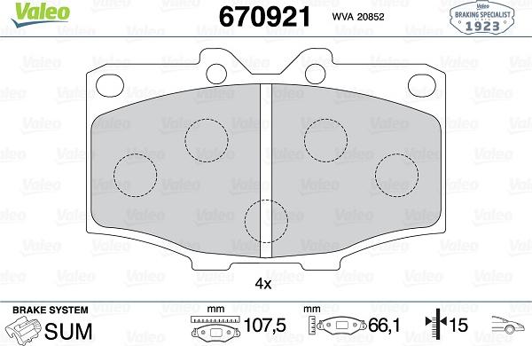 Valeo 670921 - Тормозные колодки, дисковые, комплект unicars.by