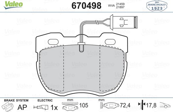 Valeo 670498 - Тормозные колодки, дисковые, комплект unicars.by